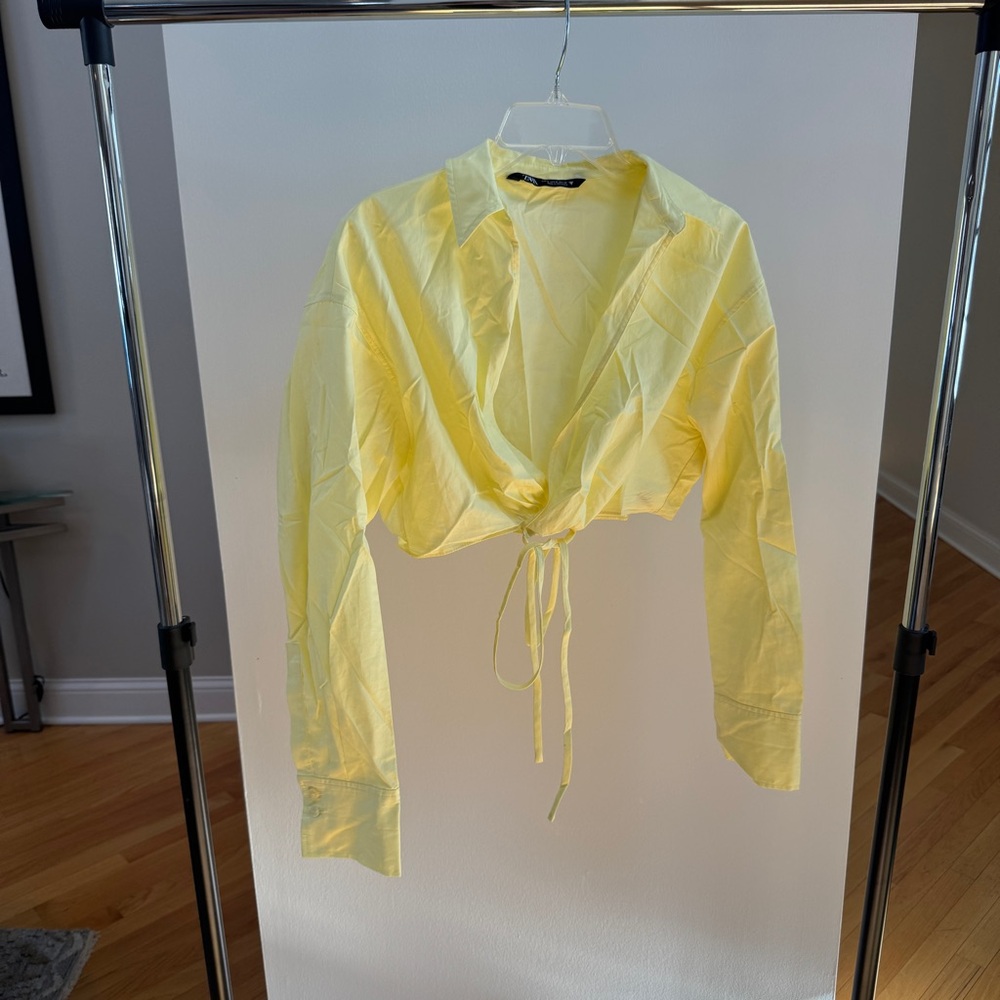 Zara Light Yellow Tie-Front Blouse